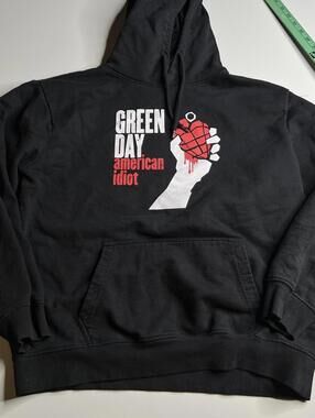 Green Day Hoodie Mens Large Black Fleece American Idiot Graphic Pullover Rock